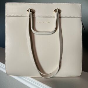 Trina Turk Beige Tote with Gold Accents